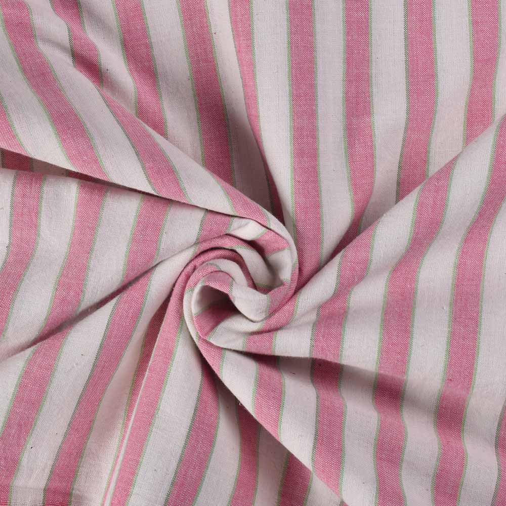 Stripe White Pink Pure Cotton 110 GSM Handwoven Fabric