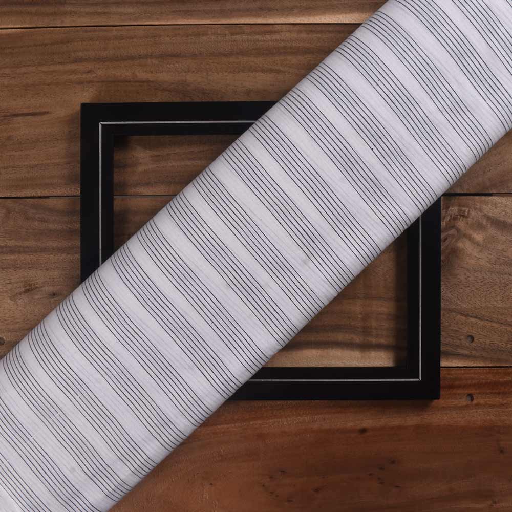 Pinstripe Black & White Pure Cotton 85 GSM Handwoven Fabric