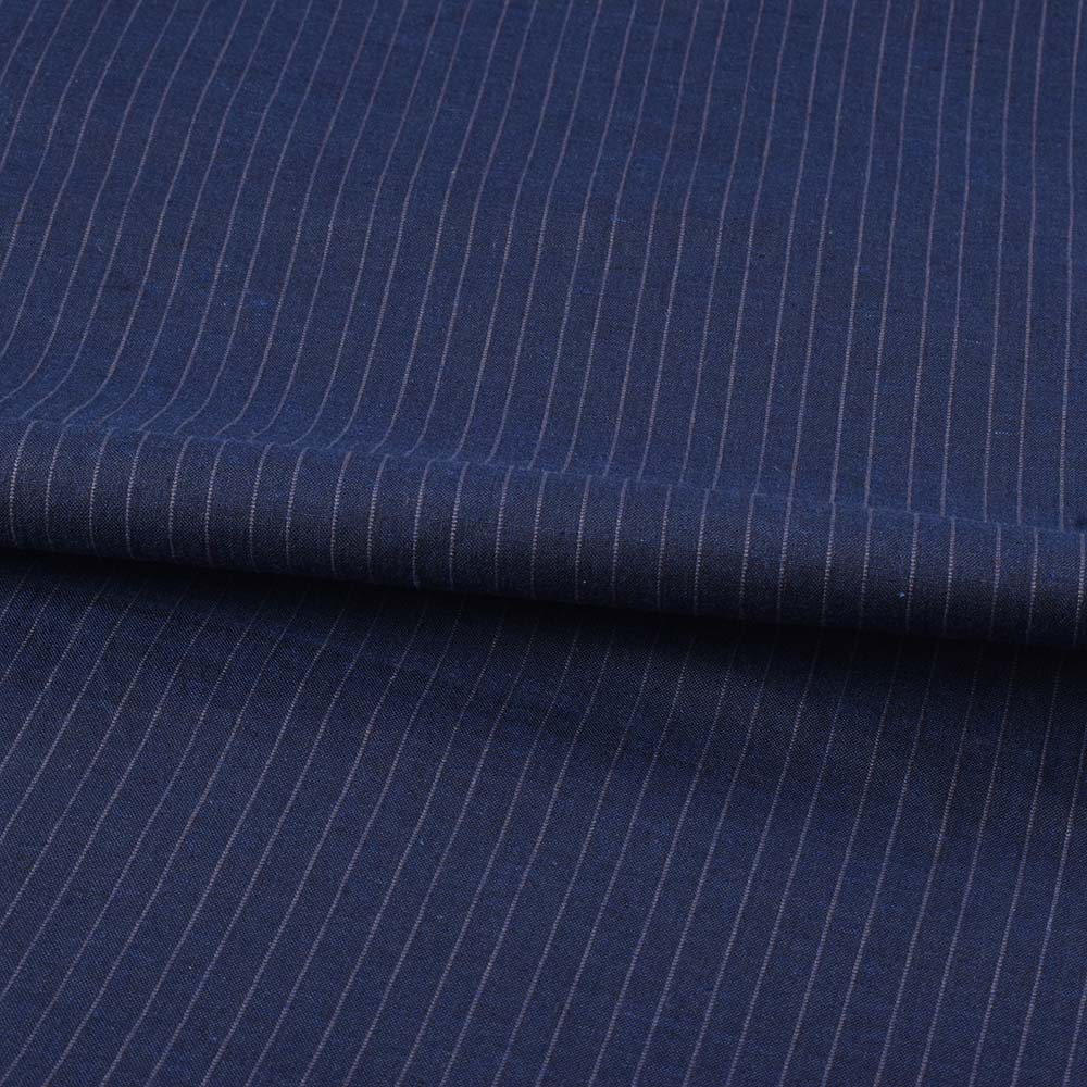 STRIPE NAVY BLUE PURE COTTON 74 GSM HANDWOVEN FABRIC P16
