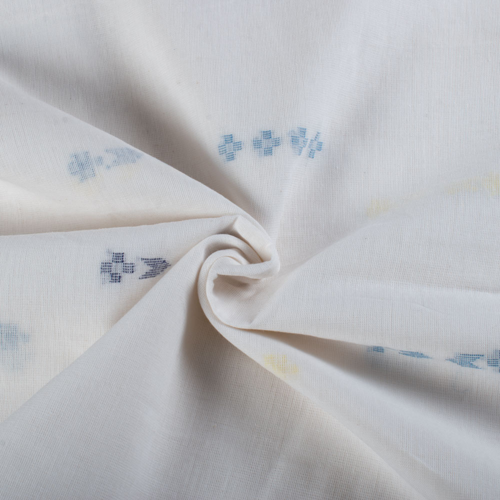 White Base Geometric Pure Cotton 100 GSM Handwoven Jamdani Fabric