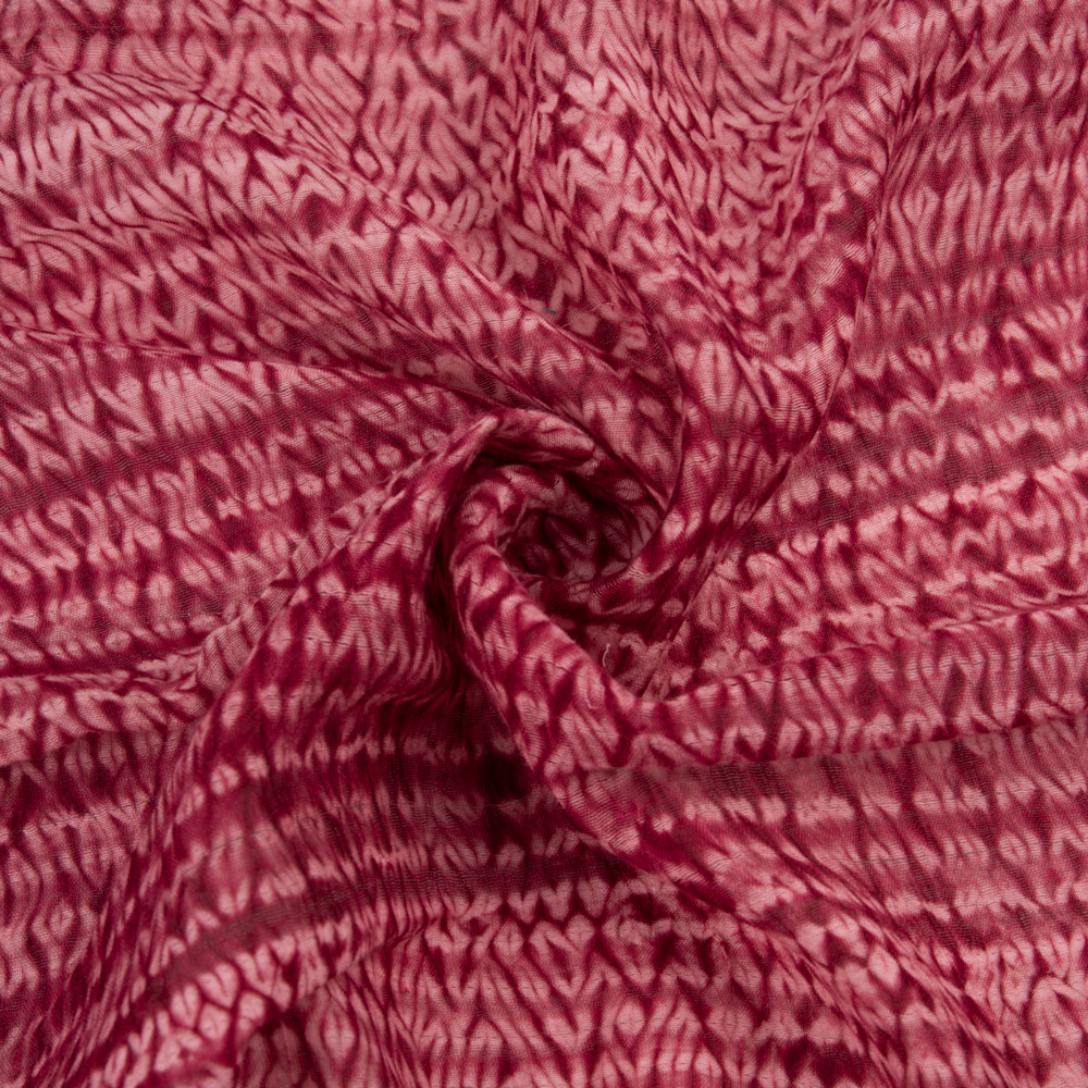 Abstract Dark Pink & White Shibori Cotton Silk 45 GSM Handwoven Fabric