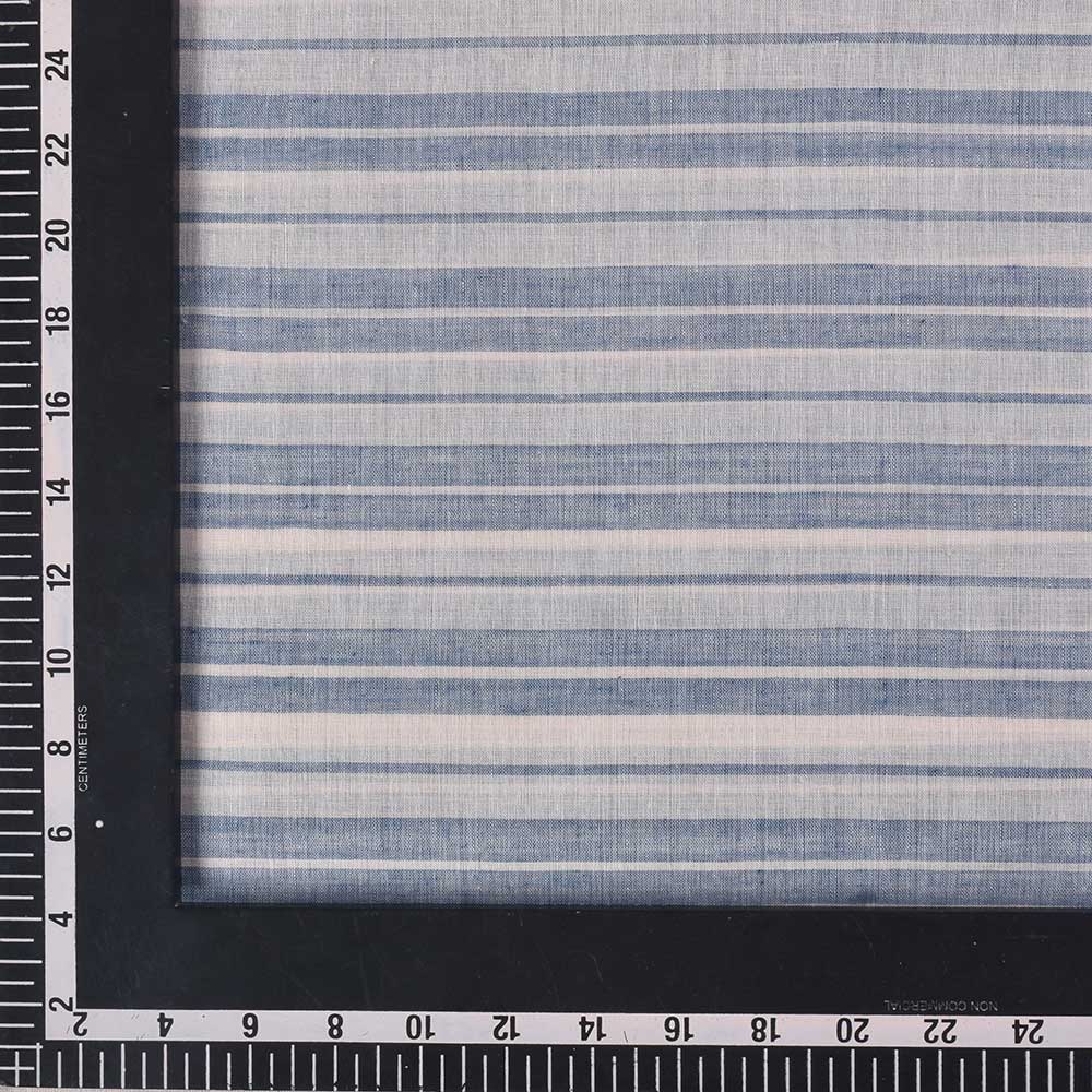 STRIPE OFF WHITE & BLUE PURE COTTON 62 GSM HANDWOVEN FABRIC 274