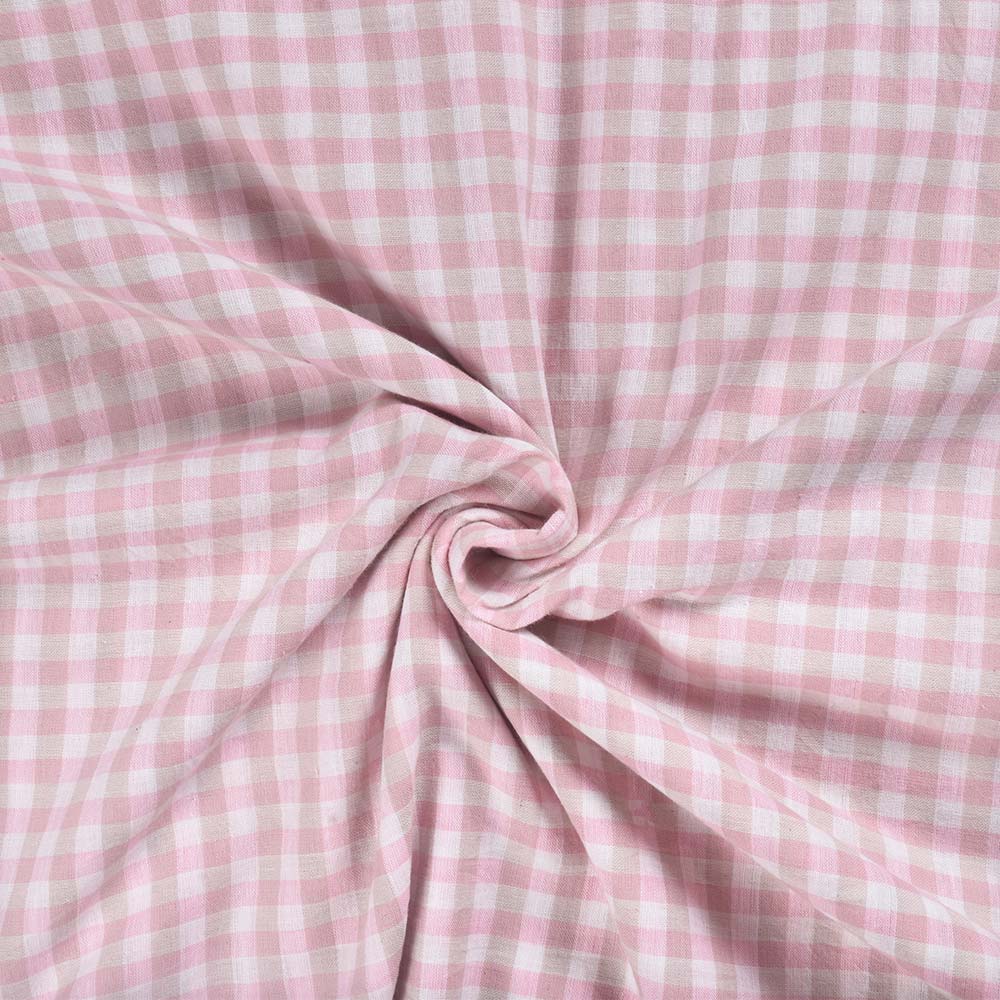 Check Pink & White Pure Cotton 94 GSM Handwoven Fabric