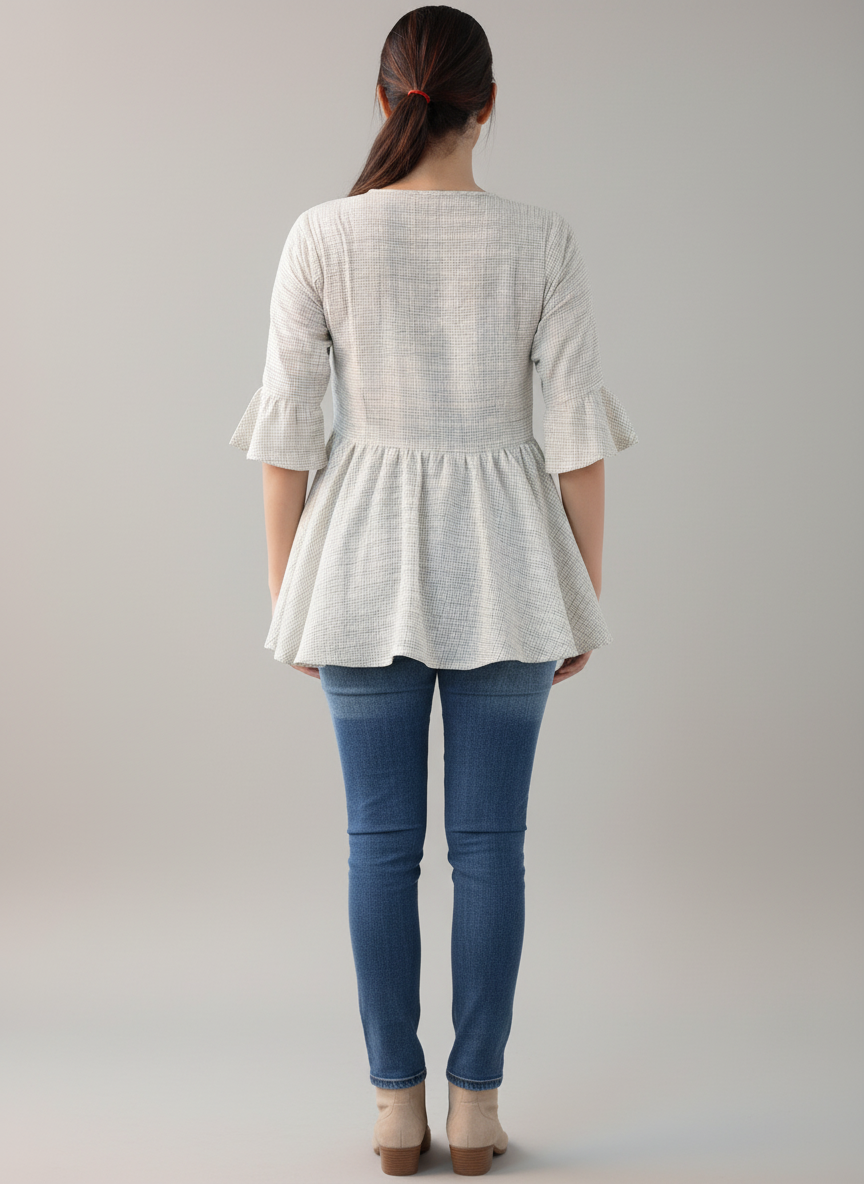 Short Free Style Top With Bell Sleeves- Bottom Gatherings