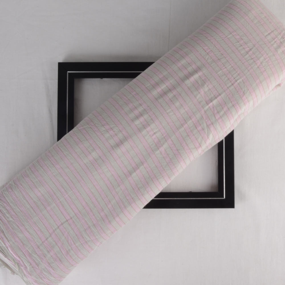 Stripe Pink & Off White Pure Cotton 60 GSM Handwoven Fabric