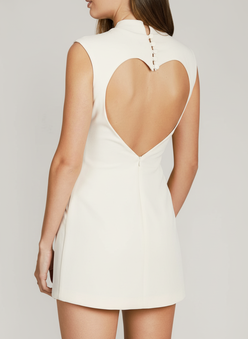 Back Heart Cutout Buttoned Dress
