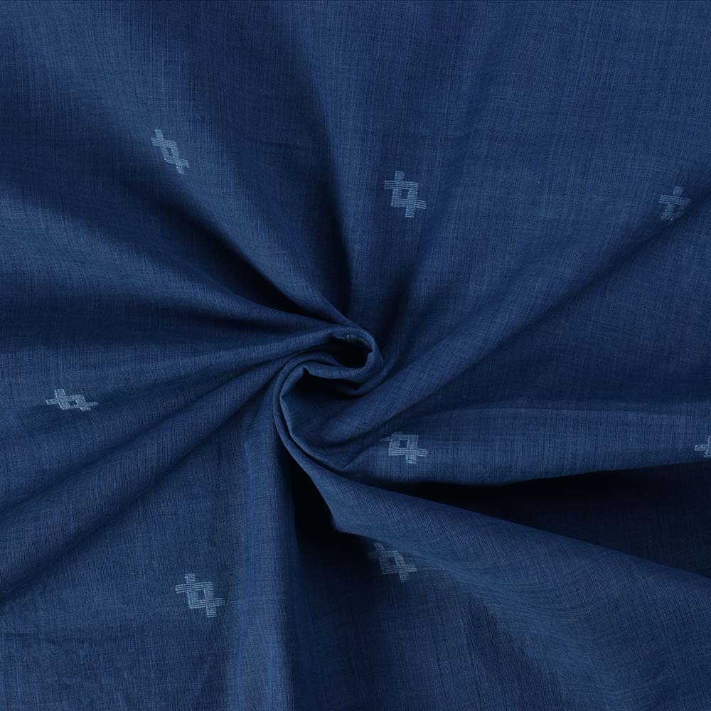 Blue Geometric Jamdani Pure Cotton 55 GSM Handwoven Fabric