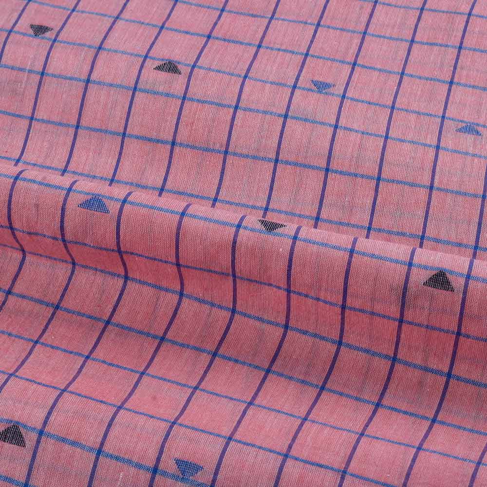 GEOMETRIC CHECK PINK & BLUE JAMDANI PURE COTTON 54 GSM HANDWOVEN FABRIC