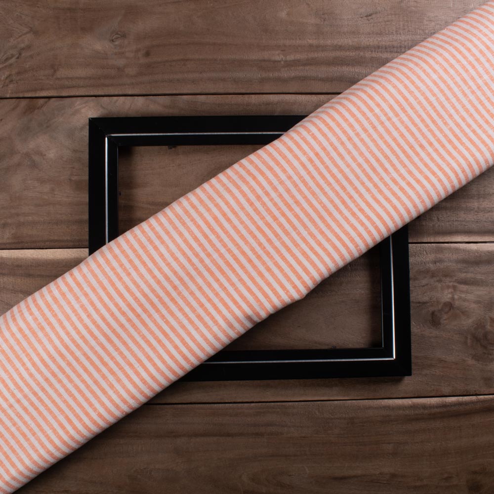 Stripe Light Orange Matka Silk & Cotton Blend 105 GSM Handwoven Fabric