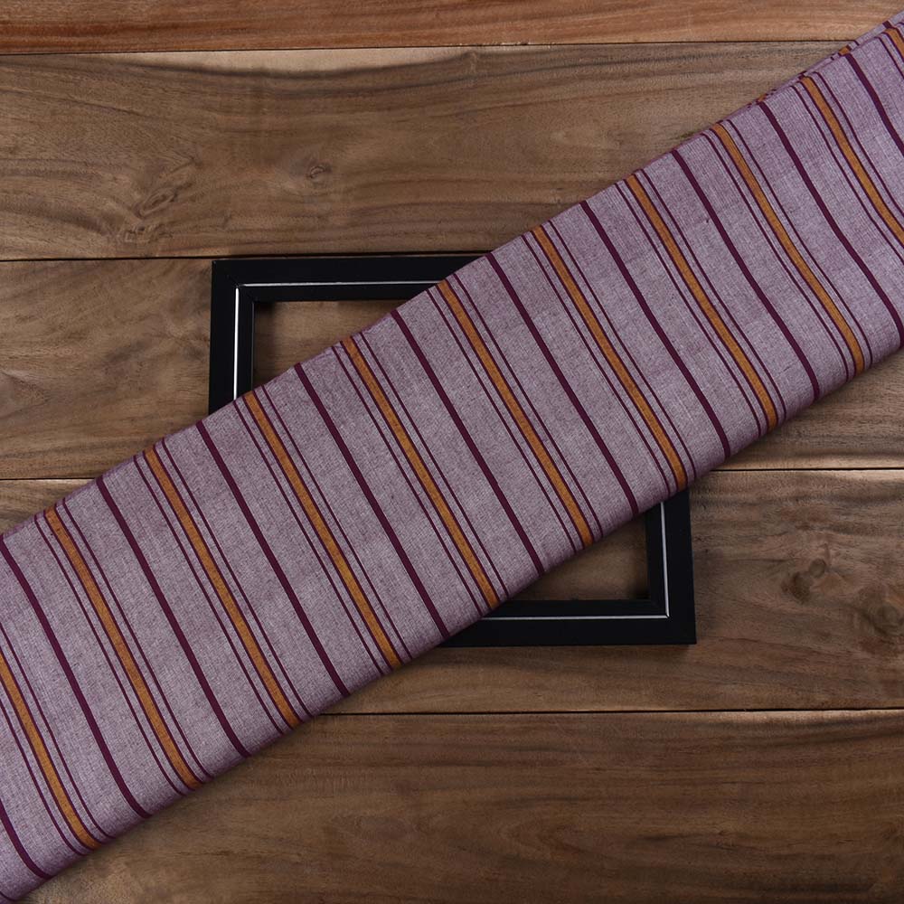 Stripe Purple Mustard Pure Cotton 100 GSM Handwoven Fabric
