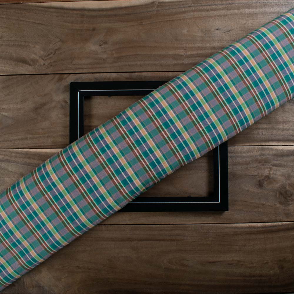 Multicolour Check Cotton & Khadi 125 GSM Handwoven Fabric 802