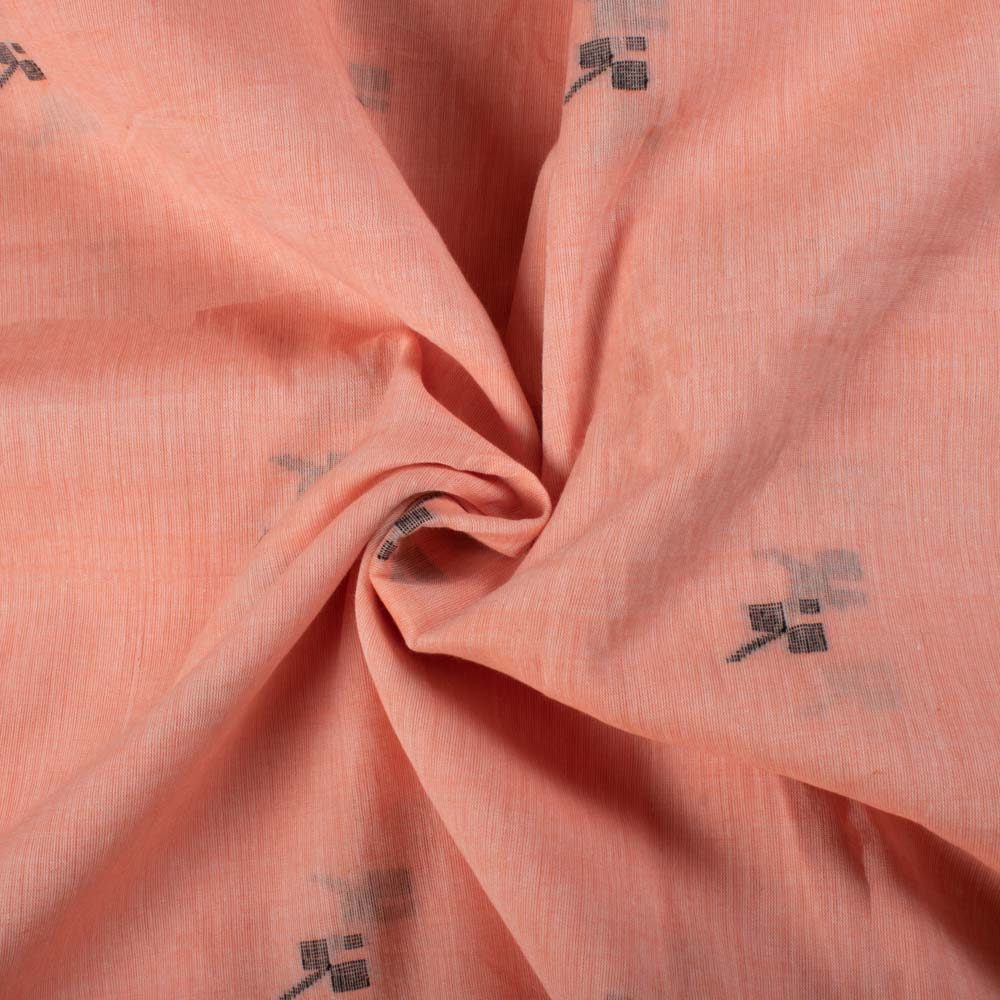 Plain Orange Pure Cotton 55 GSM Black Geometric Motif Jamdani Fabric