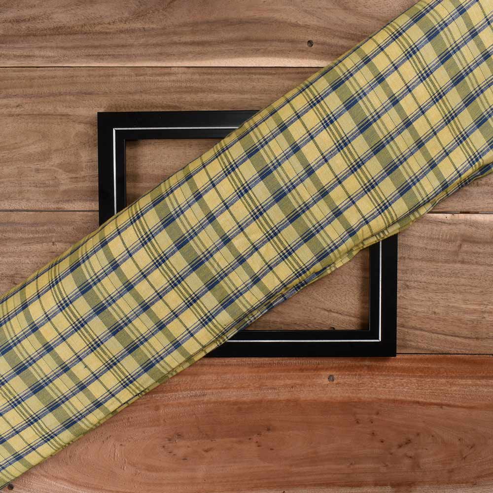 Check Reversible Satin Twill Yellow Pure Cotton 100 GSM Handwoven Fabric