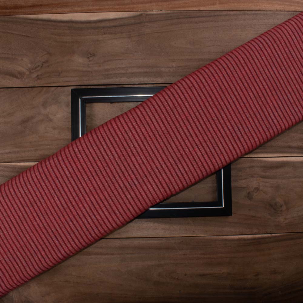 Stripe Red Khadi Cotton 130 GSM Handwoven Fabric