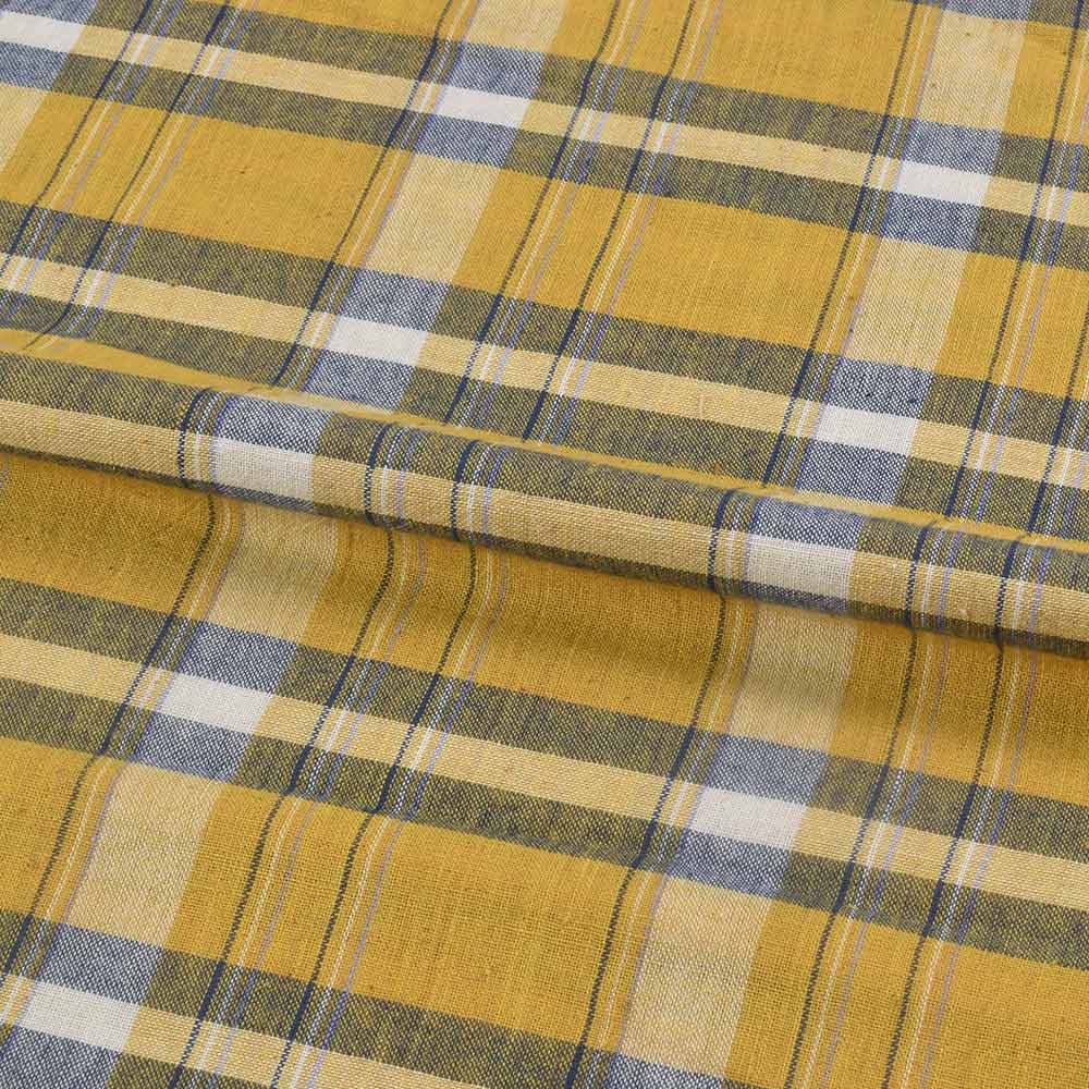 CHECK YELLOW & BLUE PURE COTTON 95 GSM HANDWOVEN FABRIC