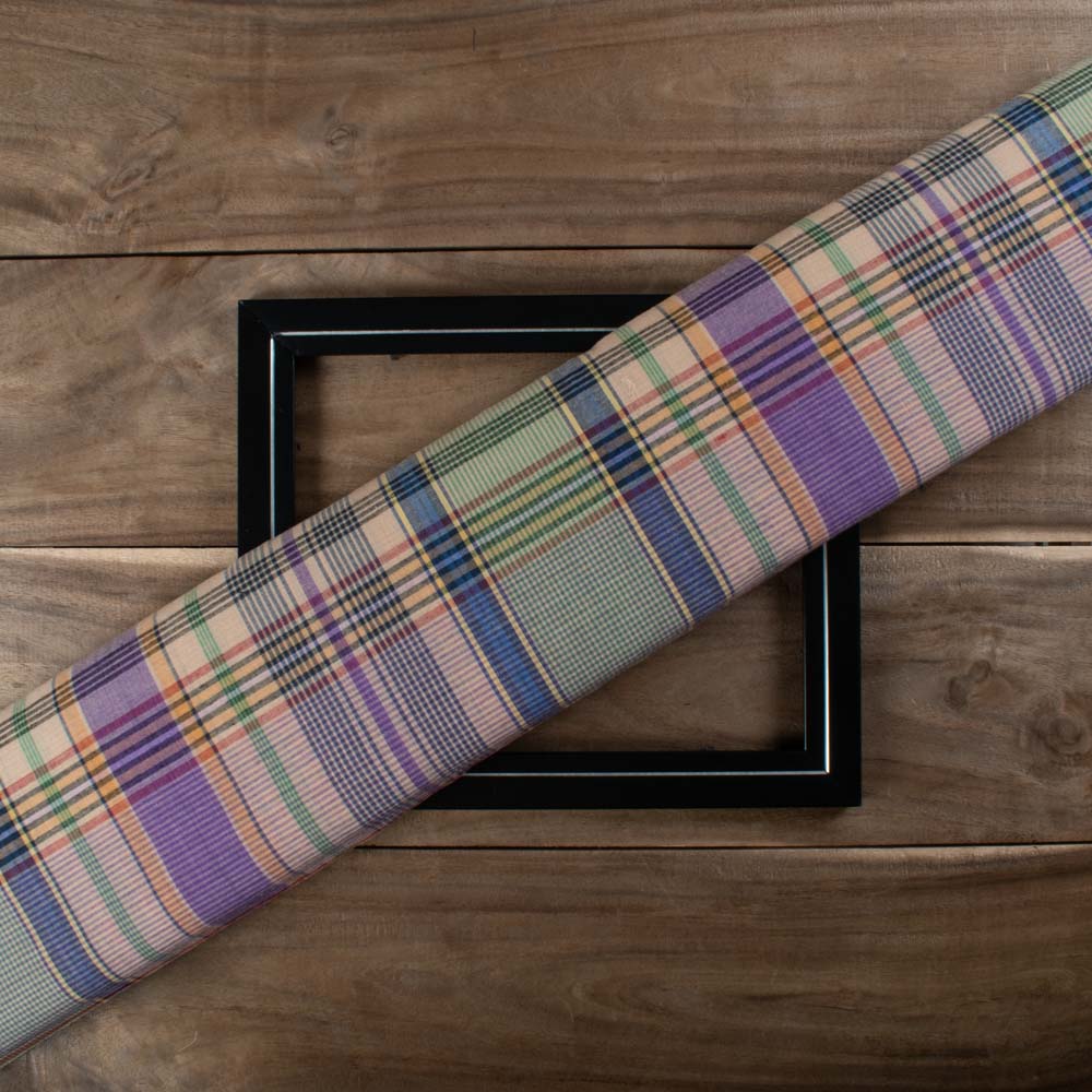 Multicolor Check Pure Cotton 60 GSM Handwoven Fabric 809