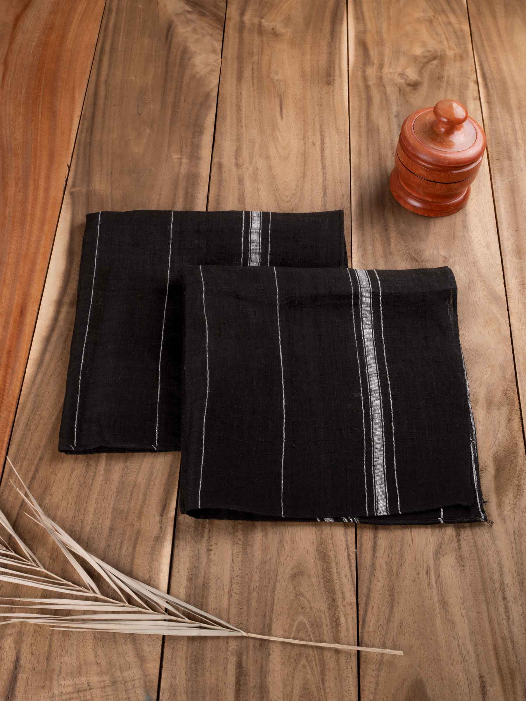 White Striped Handwoven Linen Table Napkin
