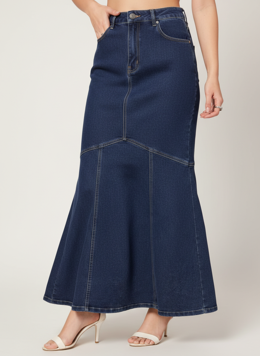 Mermaid Denim Full Length Skirt