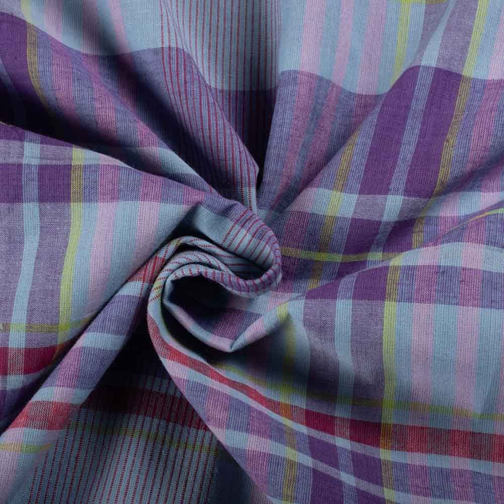 Check Multicolor 75 GSM Khadi Handwoven Fabric 941