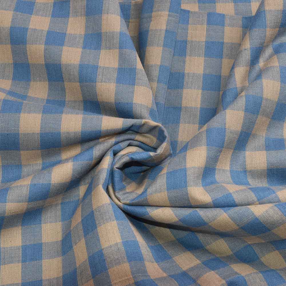 Check Blue Grey Pure Cotton 85 GSM Handwoven Fabric