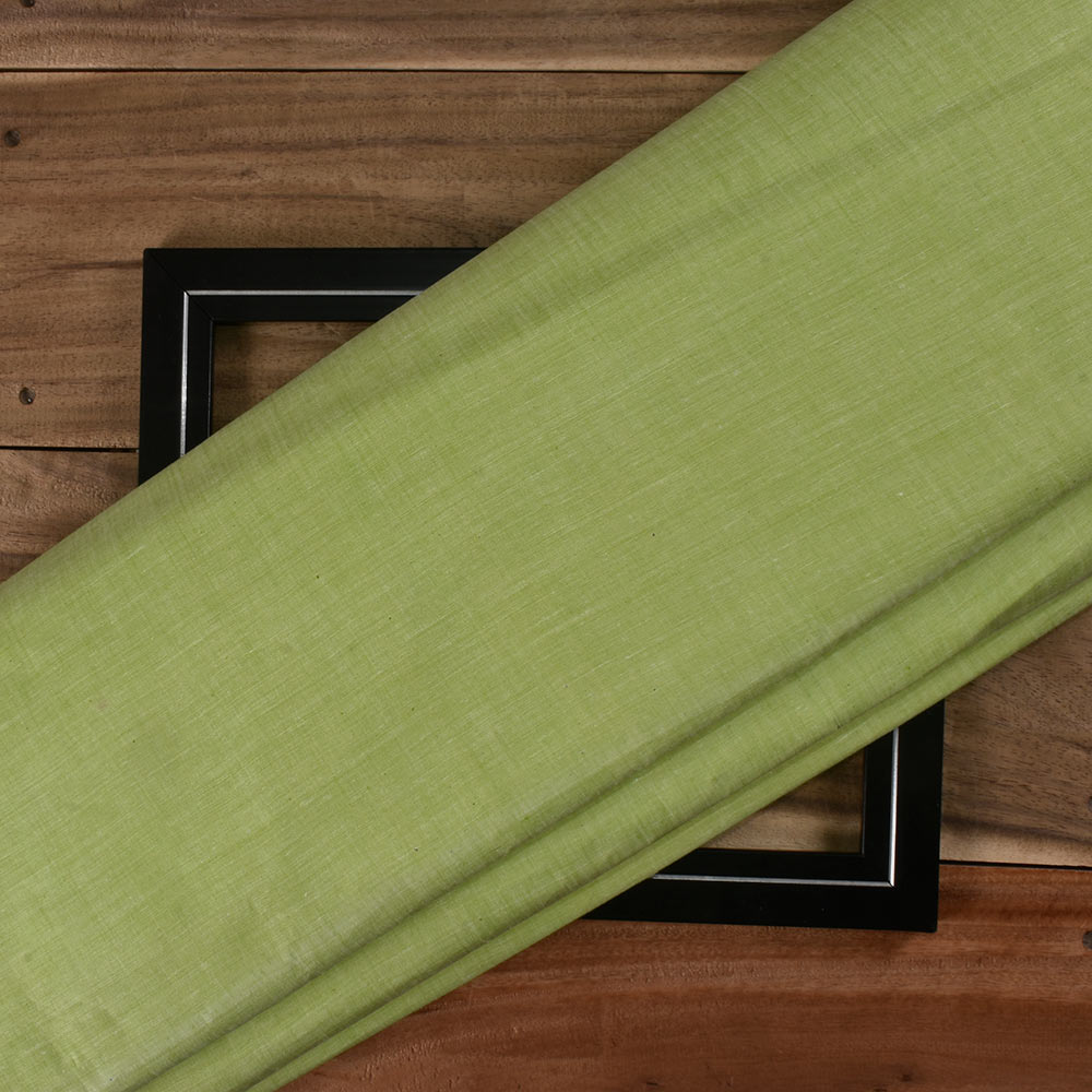 Chambray Green Khadi Cotton 75 GSM Handwoven Fabric