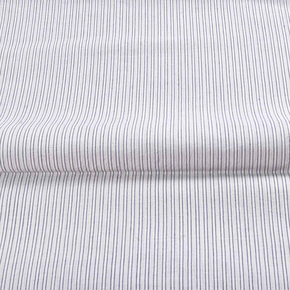 STRIPE GREY WHITE & BLUE PURE COTTON 68 GSM HANDWOVEN FABRIC