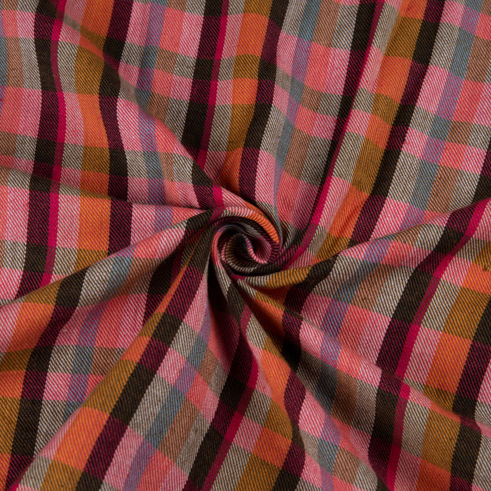 Check Twill Multi Colour Pure Cotton 105 GSM Handwoven Fabric