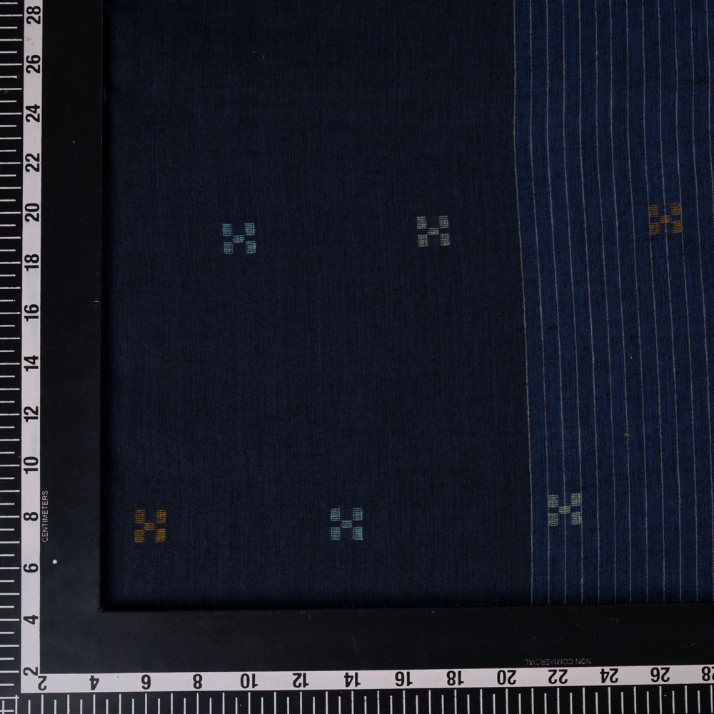 GEOMETRIC STRIPE BLUE JAMDANI 55 GSM HANDWOVEN COTTON FABRIC