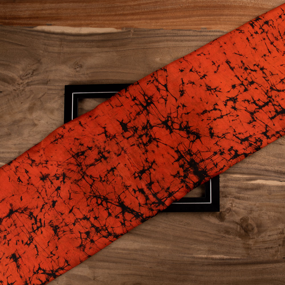 Abstract Orange Black Batik Mulberry Silk 40 GSM Fabric