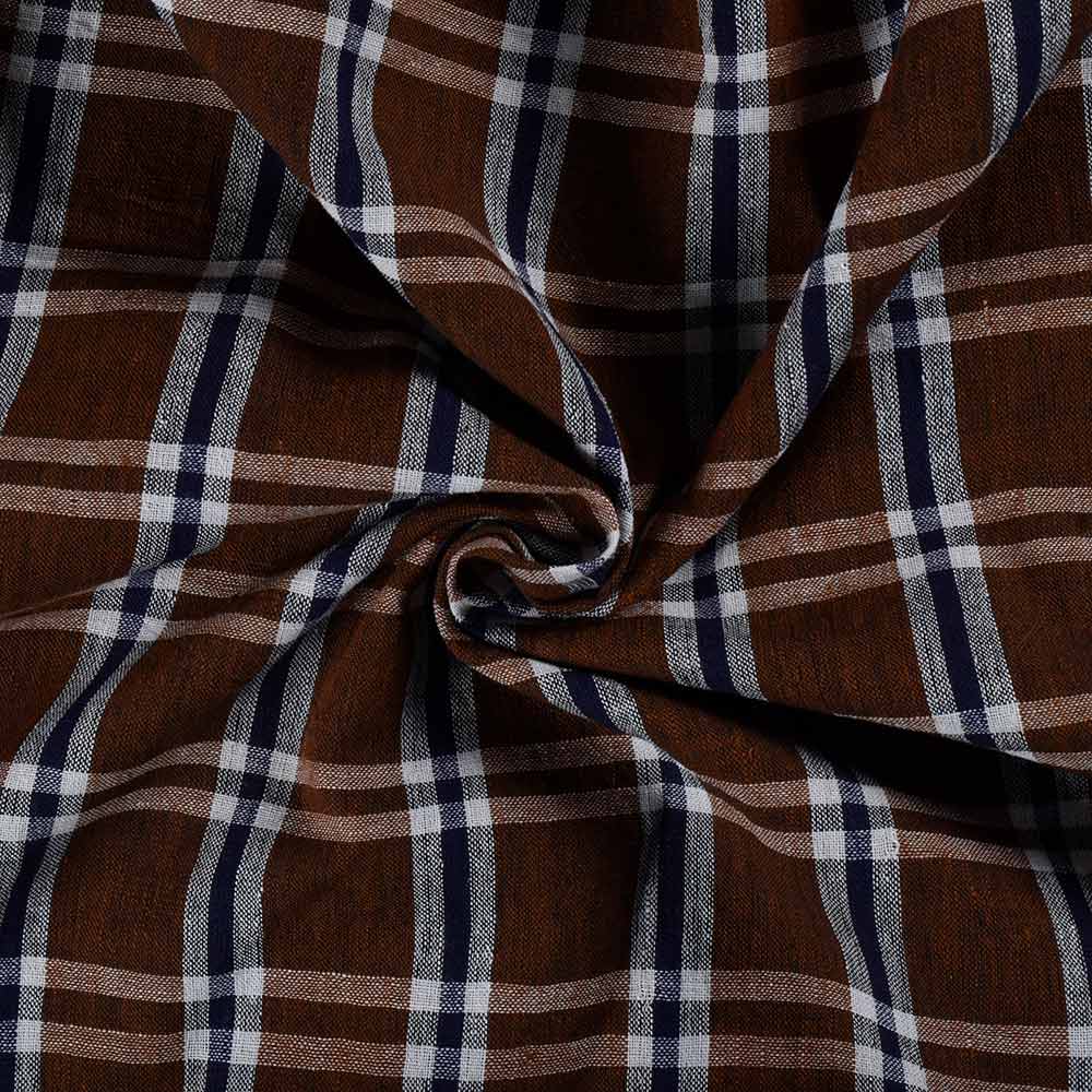 Check Brown Pure Cotton 102 GSM Handwoven Fabric 342
