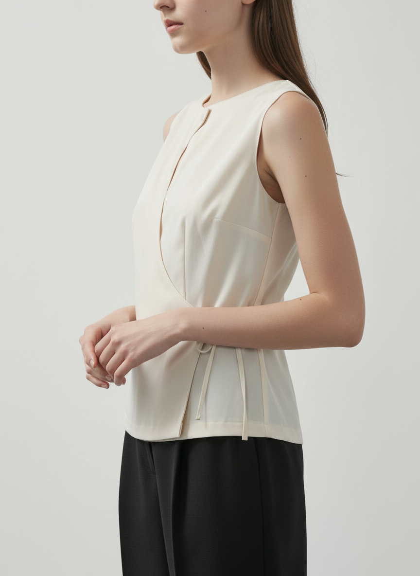 Asymmetric Tied & Buttoned Top