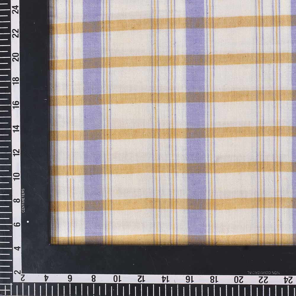 CHECK BLUE YELLOW & WHITE PURE COTTON 89 GSM HANDWOVEN FABRIC