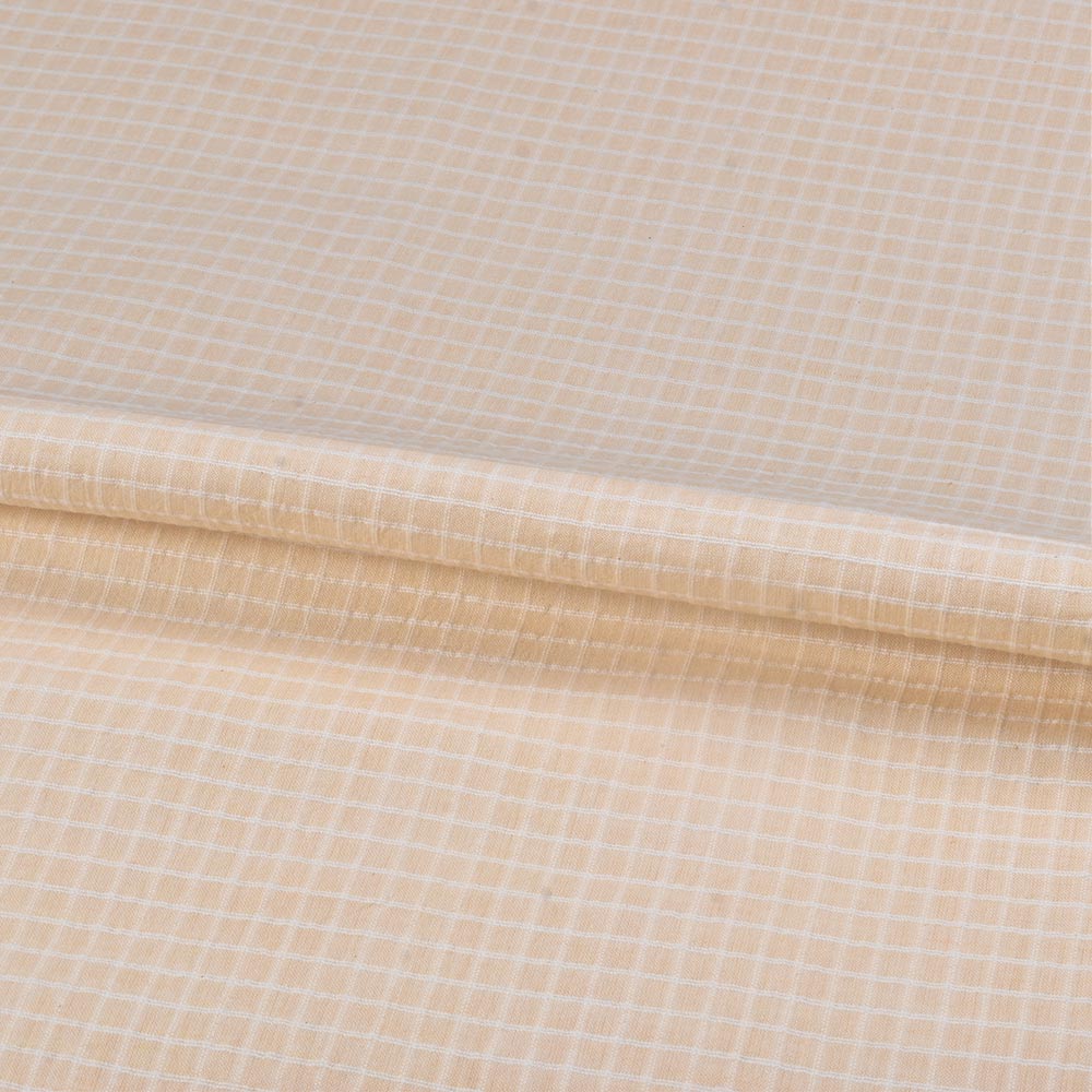 CHECK LIGHT PEACH PURE COTTON 92 GSM HANDWOVEN FABRIC