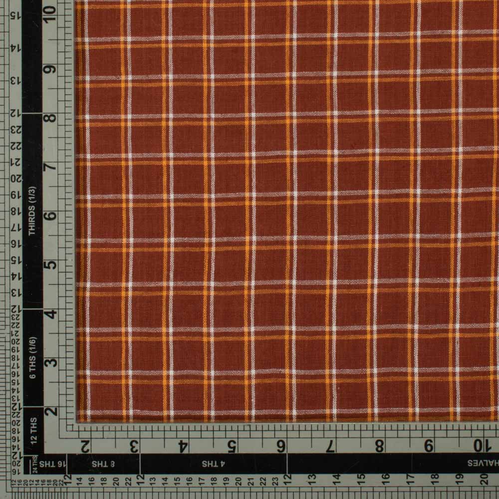 CHECK BROWN PURE COTTON 98 GSM HANDWOVEN FABRIC