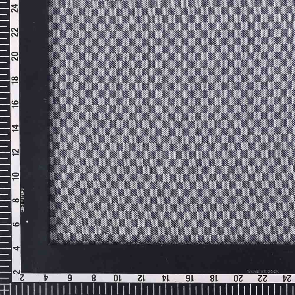 CHECK WHITE & NAVY TWILL PURE COTTON 100 gsm HANDWOVEN FABRIC