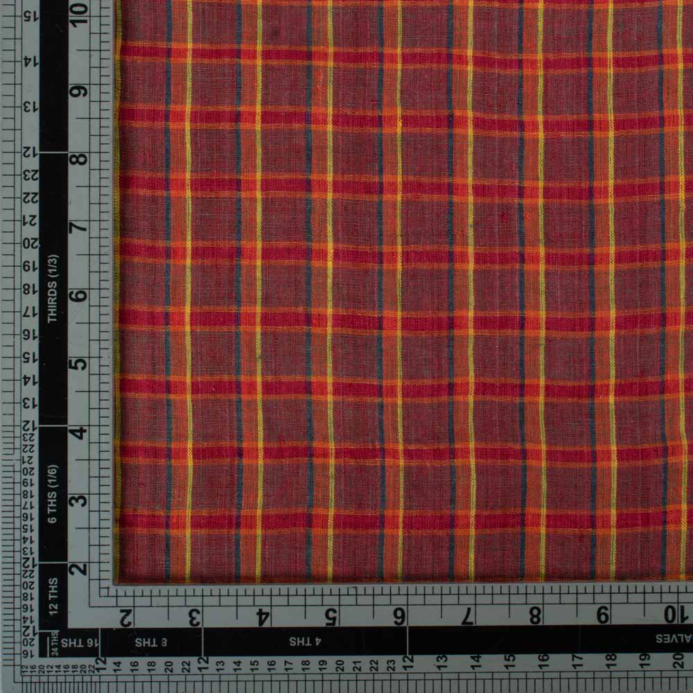 CHECK MAROON PURE LINEN 116 GSM HANDWOVEN FABRIC
