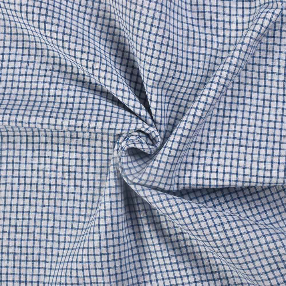 Check White & Blue Pure Cotton 95 GSM Handwoven Fabric
