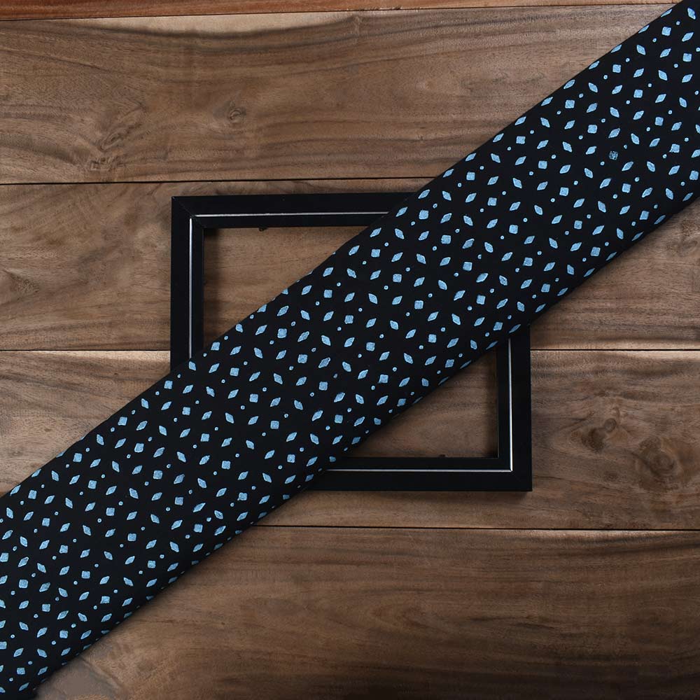 Abstract Blue Block Printed Pure Cotton 65 GSM Handwoven Fabric