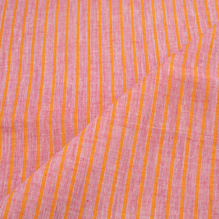 STRIPE PEACH & ORANGE PURE COTTON 65 GSM HANDWOVEN FABRIC