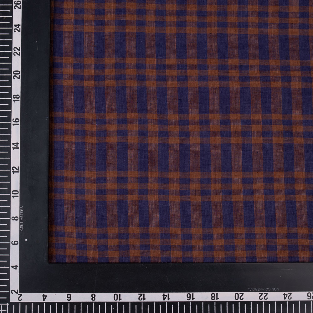 CHECK BLUE & BROWN PURE COTTON 102 GSM HANDWOVEN FABRIC