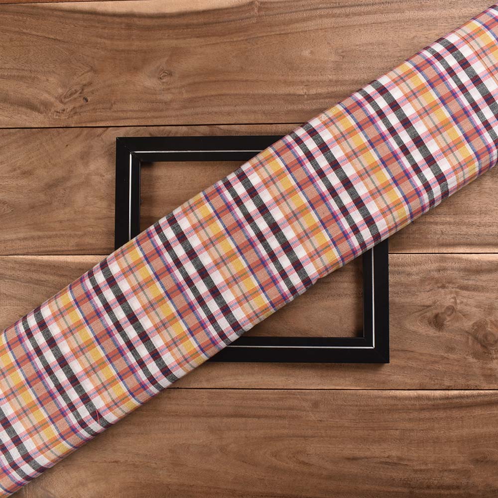 Check Multicolour Pure Cotton 95 GSM Handwoven Fabric 460