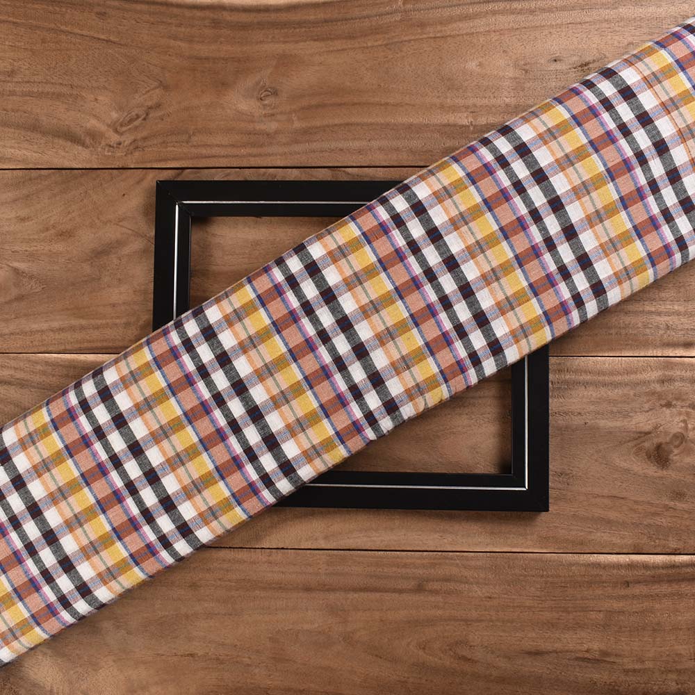 Check Multicolour Pure Cotton 95 GSM Handwoven Fabric 459