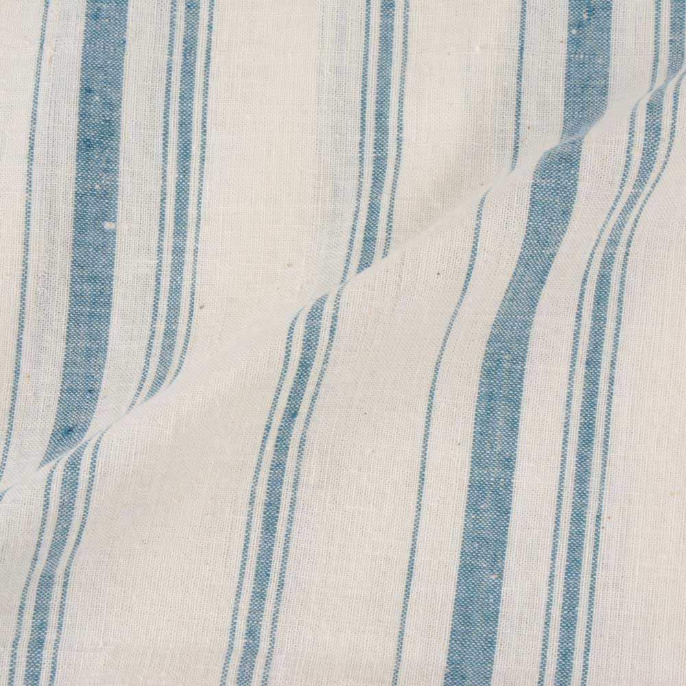 STRIPE WHITE & TEAL PURE KHADI FABRIC - 110 GSM HANDSPUN & HANDWOVEN