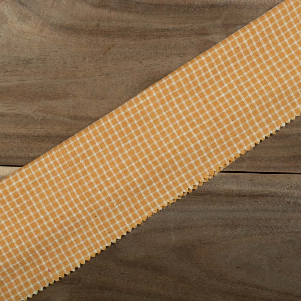 Check Mustard Yellow Pure Cotton 96 GSM Handwoven Fabric