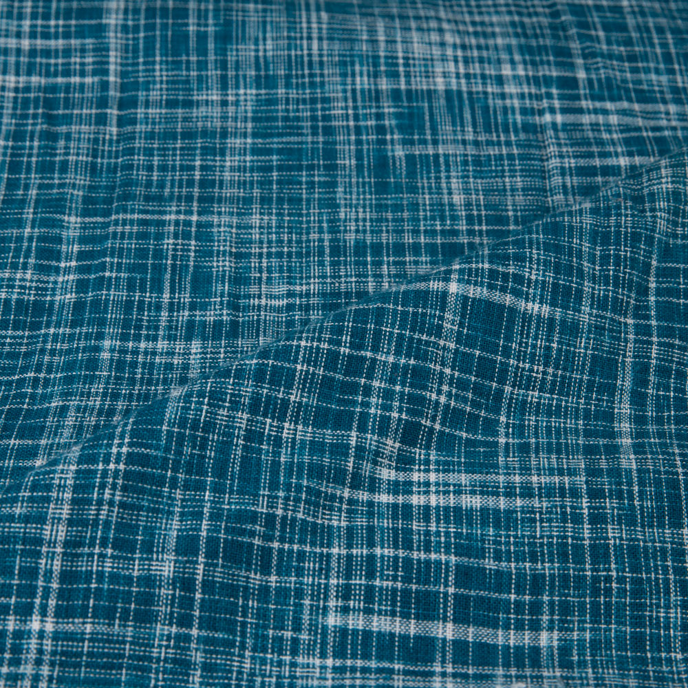 TEAL BLUE YARN TIE DYE PURE COTTON  96 GSM HANDWOVEN FABRIC
