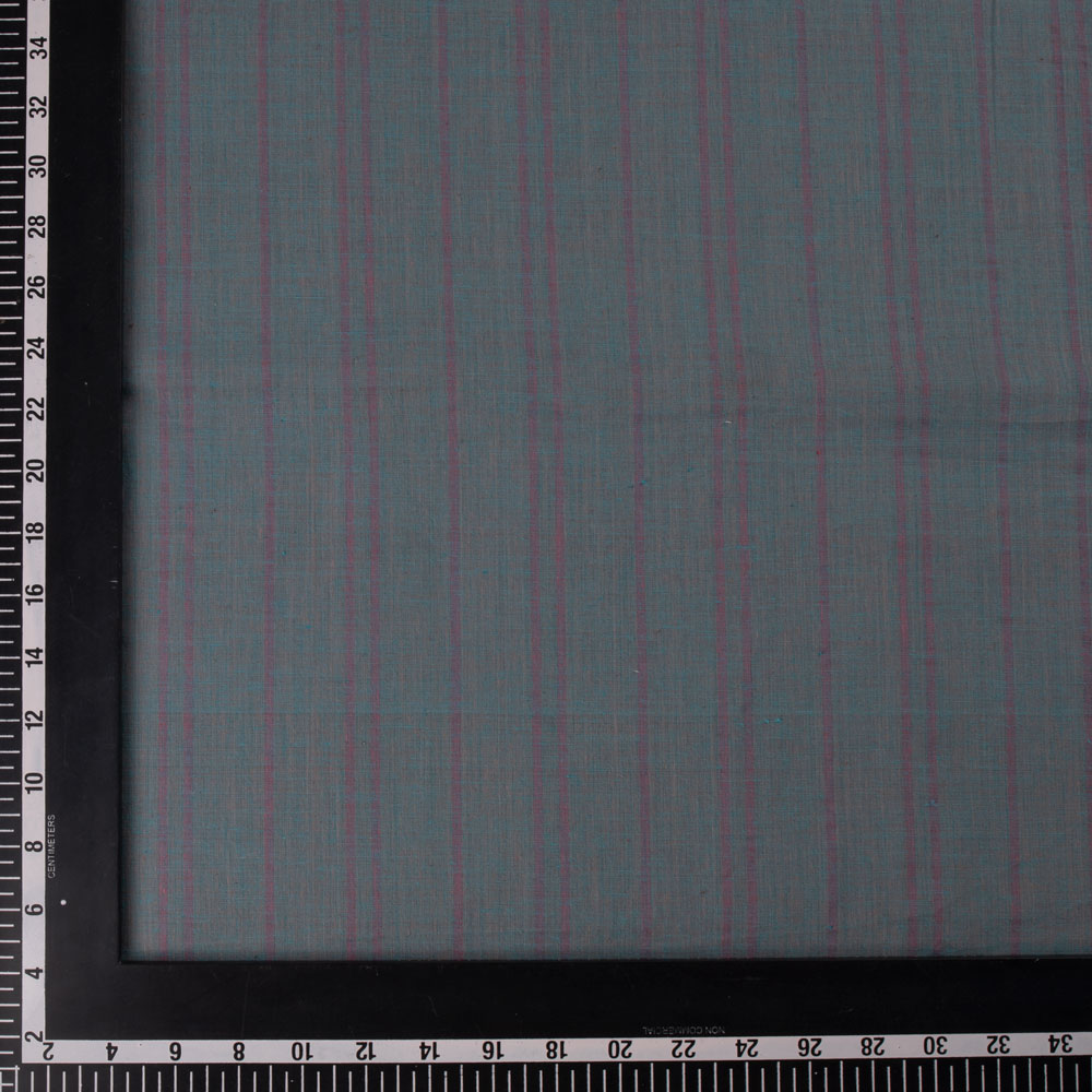 STRIPE TEAL PURE COTTON 56 GSM HANDWOVEN FABRIC