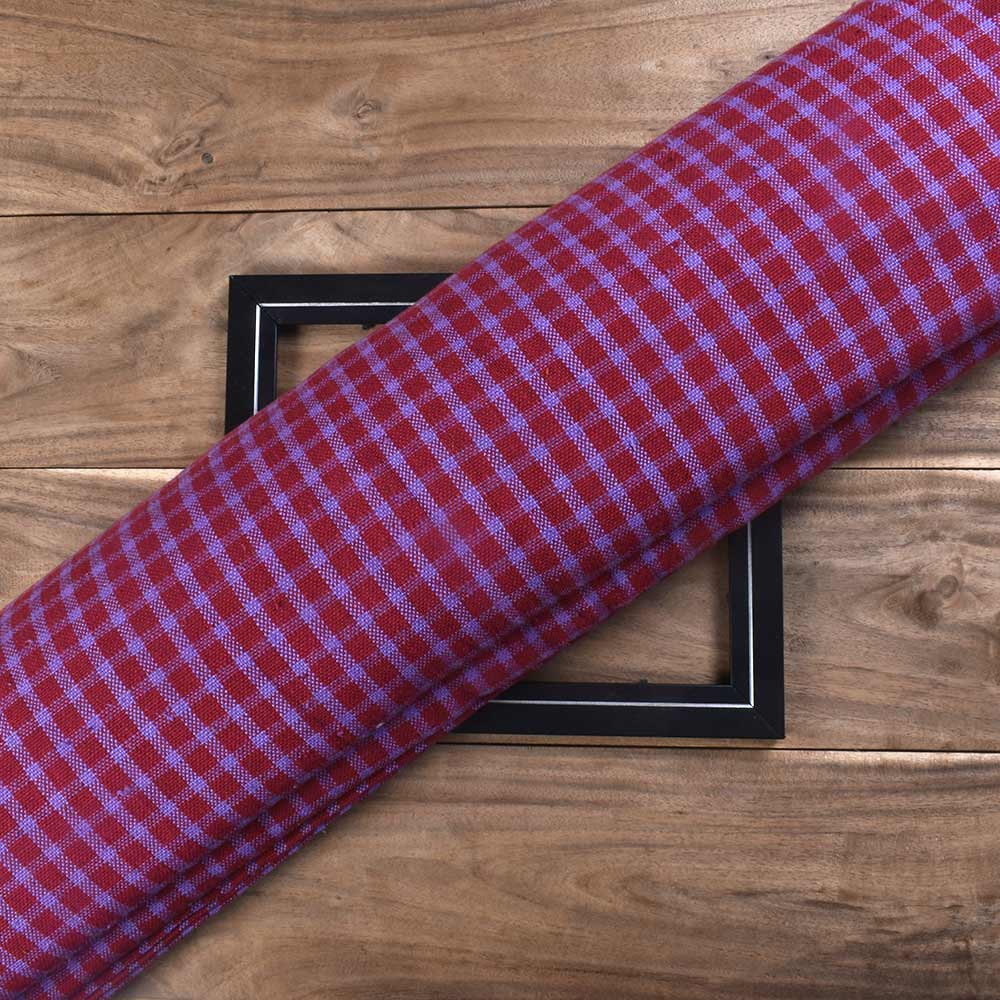 Check Purple& Maroon Pure Khadi 280 GSM Handwoven Fabric