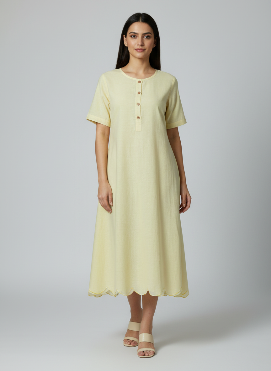 A-line Dress with Hem Embroidery