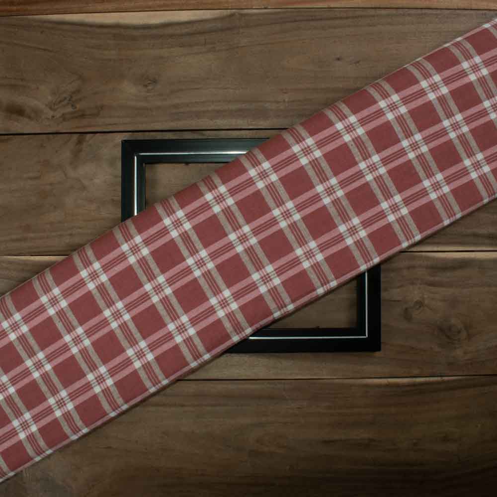 Check Red White Pure Cotton 95 GSM Handwoven Fabric