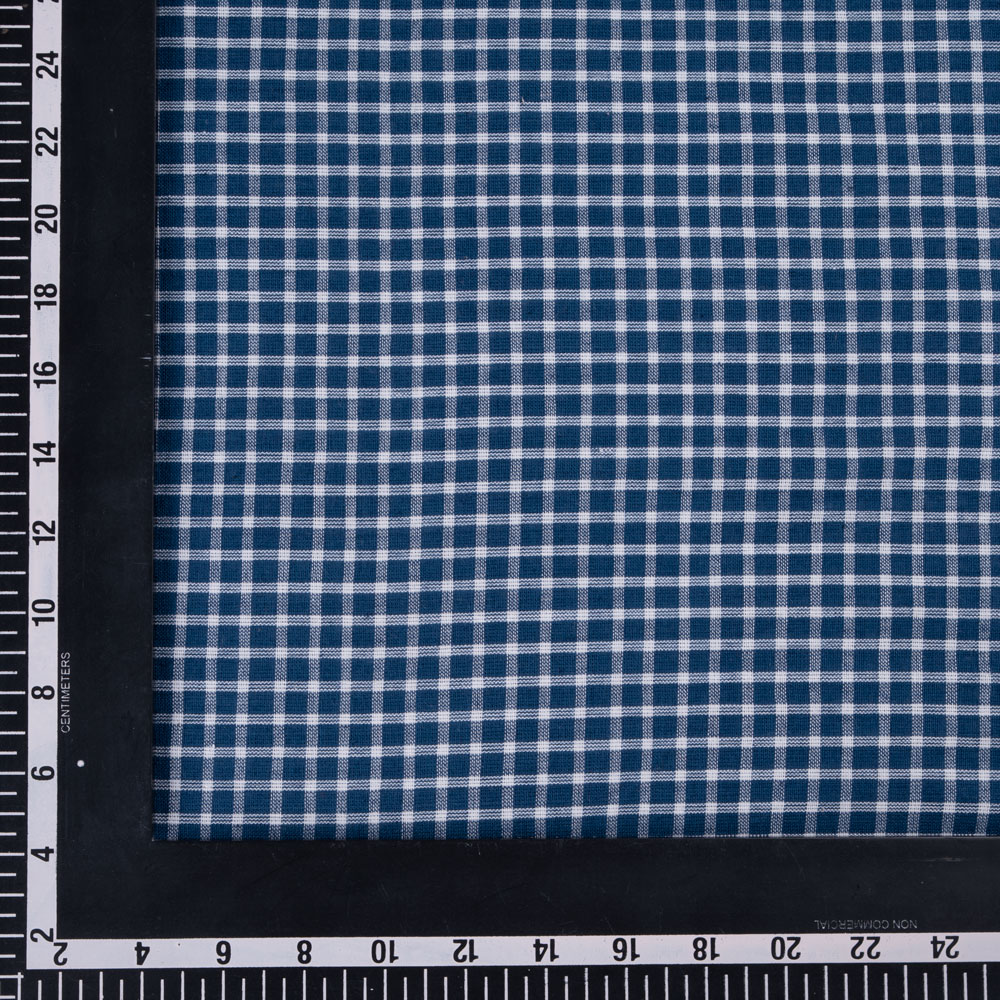 CHECK BLUE & WHITE PURE COTTON 94 GSM HANDWOVEN FABRIC